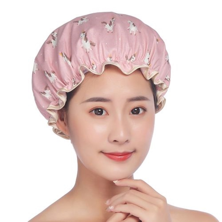 fashion-waterproof-hair-cap-polyester-pvc-shower-womens-double-bath