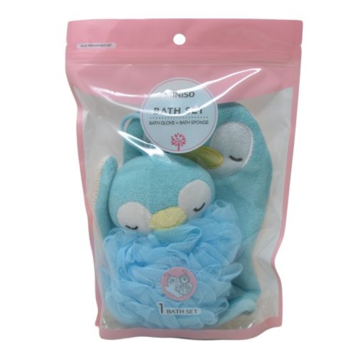 miniso-penguin-bath-glove-bath-sponge-set-blue
