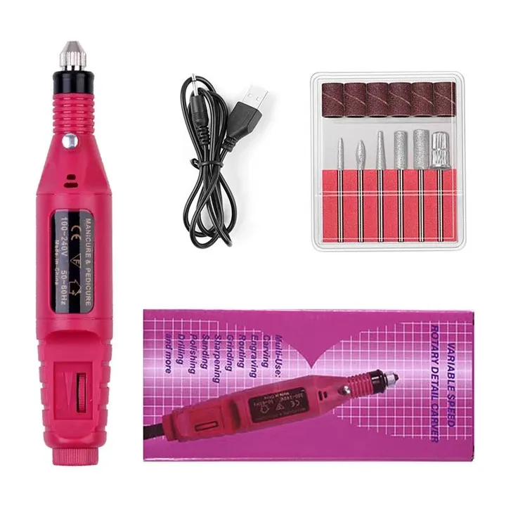 11pcs-drill-bits-with-drill-nail-tools-nail-art-usb-for-uv-nail-polish-nail-dryer-pink-as-picture-as-picture
