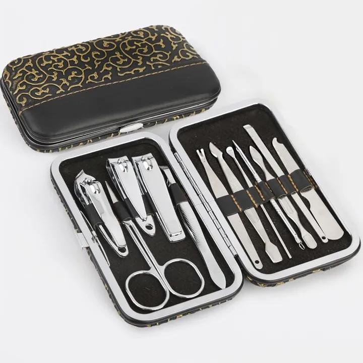 12-piece-beauty-set-finger-care-nail-clippers-cleanser-cuticle-pedicure-nail-art-ear-pick-peeling-tool-small-scissors-box-makeup-set-manicure-tool-silver