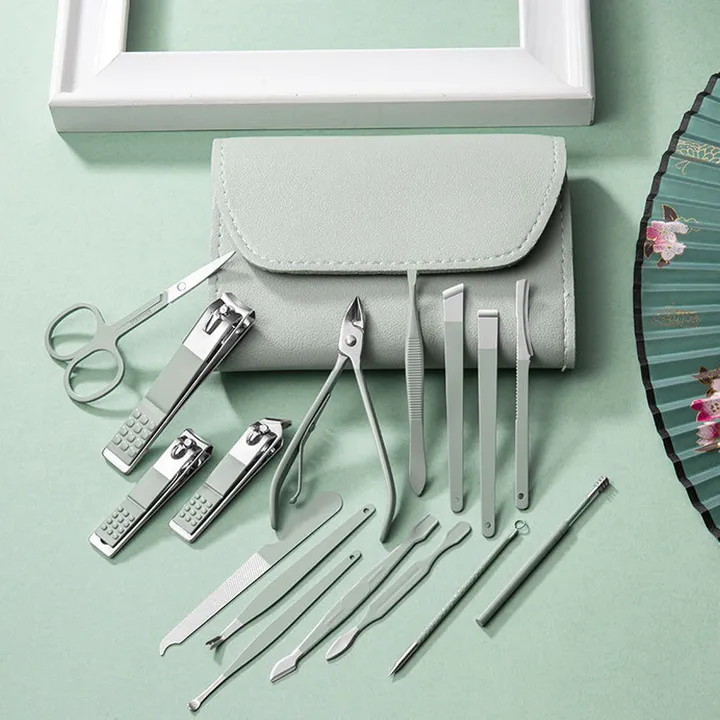 new-arrival-12pcs-16pcsset-nail-clipper-manicure-set-high-quality-stainless-nail-cutter-pedicure-scissor-cuticle-nipper-nail-tools-personal-care-kit-green-nor