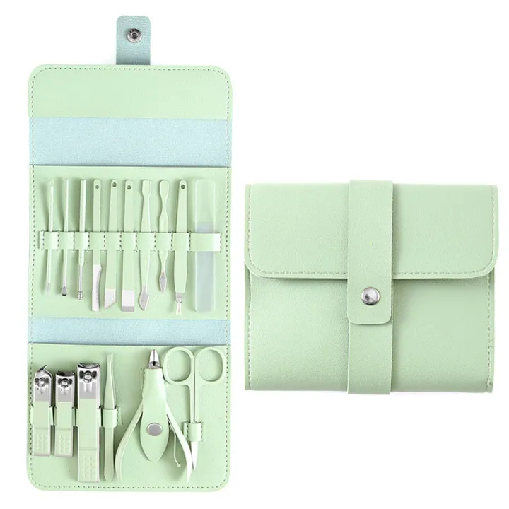 nail-clippers-set-professional-pedicure-kit-sharp-with-fingernail-and-toenail-clippers-manicure-kit-with-pu-leather-case-green